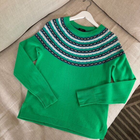 J. CREW WOMENS FAIR ISLE GREEN CASHMERE CREWNECK SWEATER - Picture 6 of 9